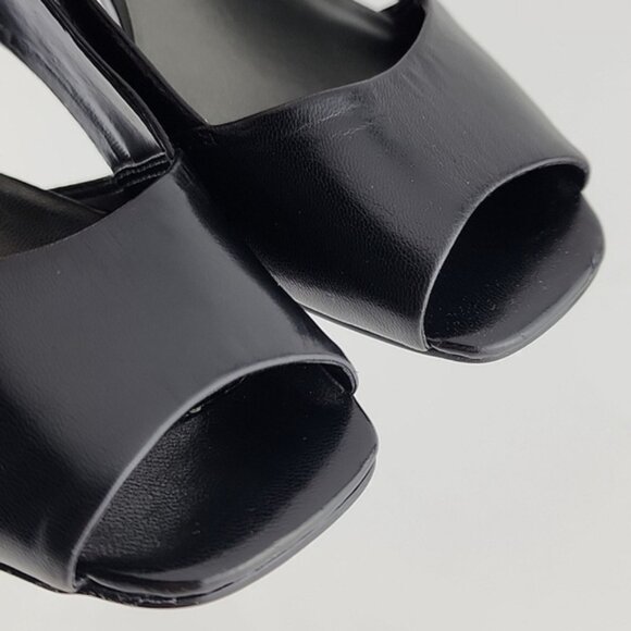 Nine West Black Leather Square Open Toe Side Cutout Patent Heel Shoes Size 7M - Picture 13 of 15